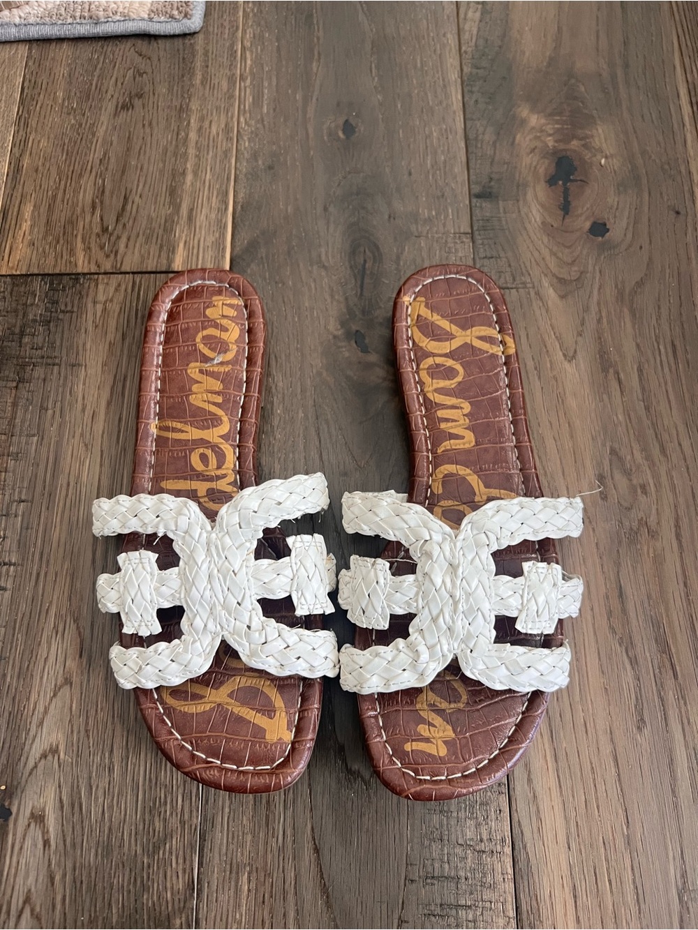 Sam Edelman White Braided Leather Slide Sandals